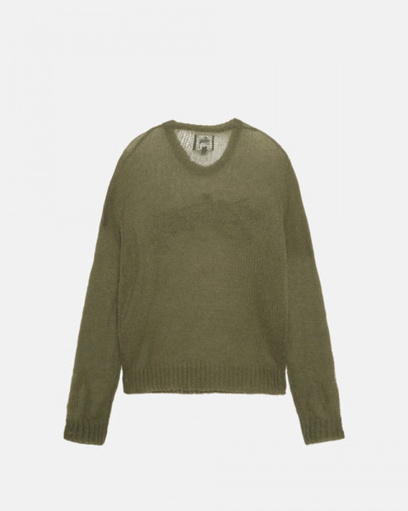 Olive Men's Stussy Loose Knit Sweaters KSA | EQO-1594