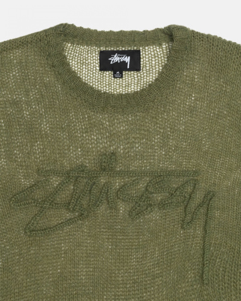 Olive Men's Stussy Loose Knit Sweaters KSA | EQO-1594