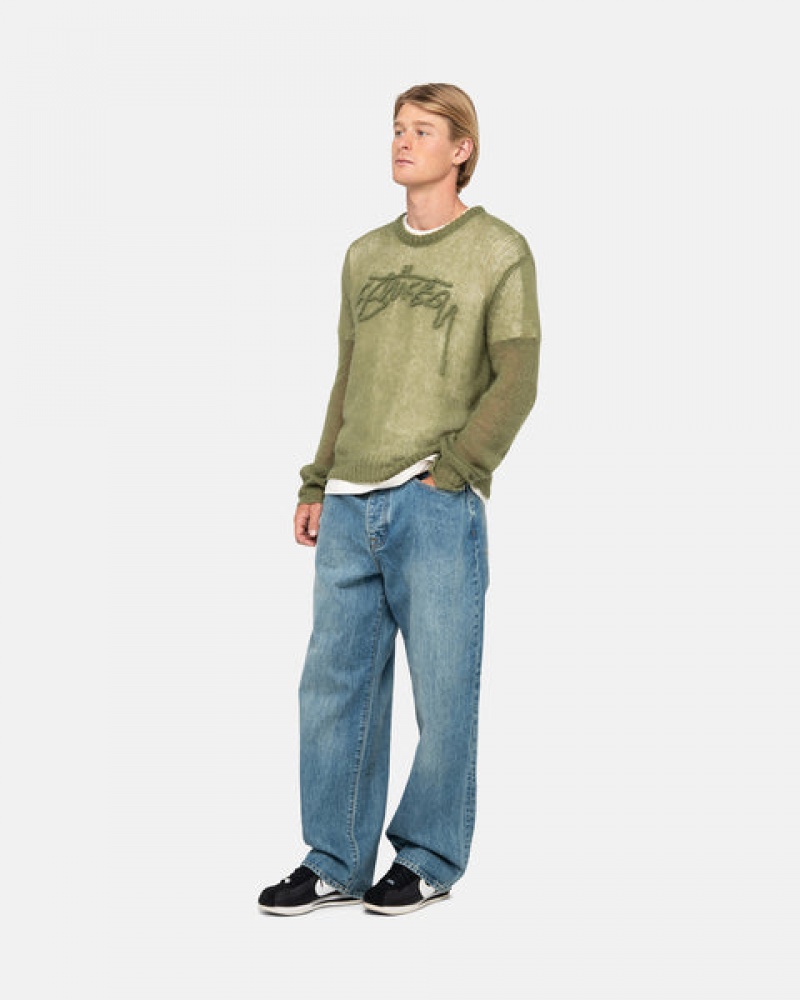 Olive Men's Stussy Loose Knit Sweaters KSA | EQO-1594