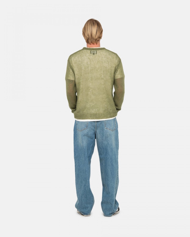 Olive Men's Stussy Loose Knit Sweaters KSA | EQO-1594