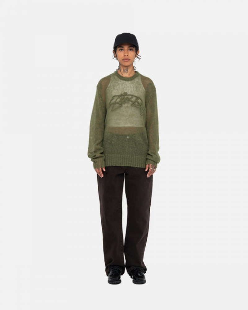 Olive Men's Stussy Loose Knit Sweaters KSA | EQO-1594