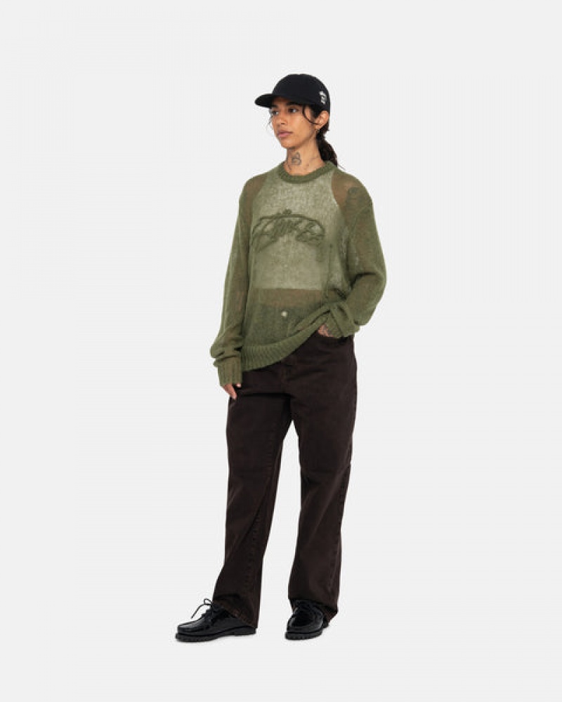 Olive Men's Stussy Loose Knit Sweaters KSA | EQO-1594