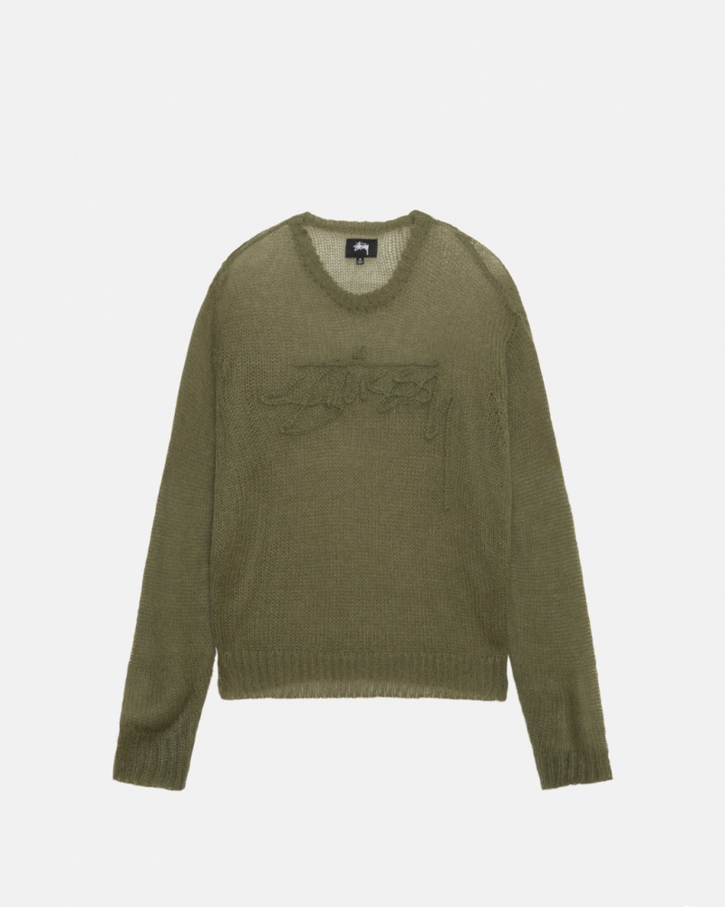 Olive Men\'s Stussy Loose Knit Sweaters KSA | EQO-1594