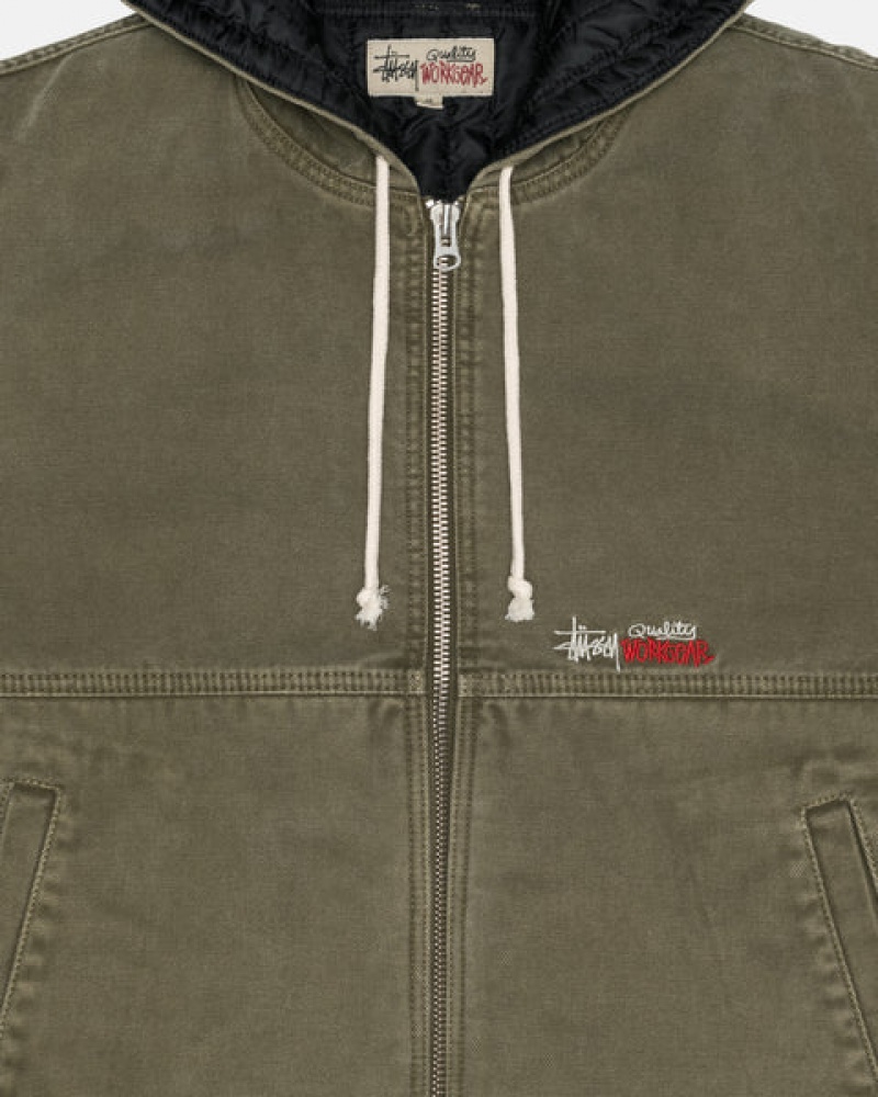 Olive Men's Stussy Work Jacket Insulated Canvas Jackets KSA | IVM-9961