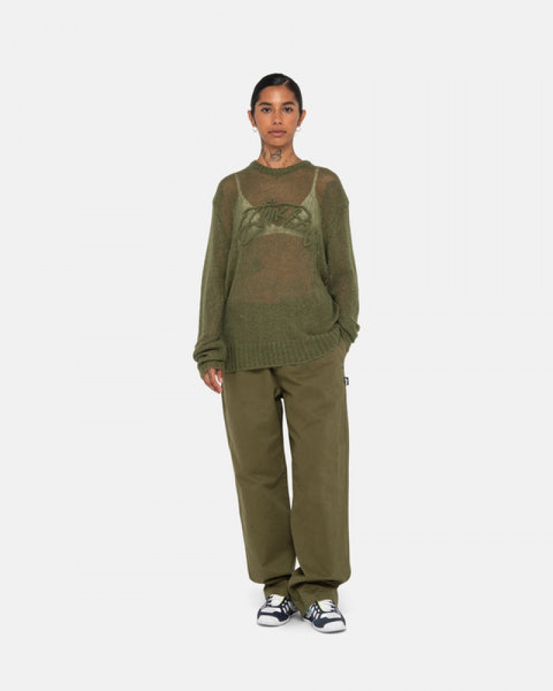 Olive Women's Stussy Beach Pant Brushed Cotton Pants KSA | WJP-3528