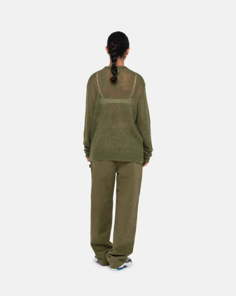 Olive Women's Stussy Beach Pant Brushed Cotton Pants KSA | WJP-3528