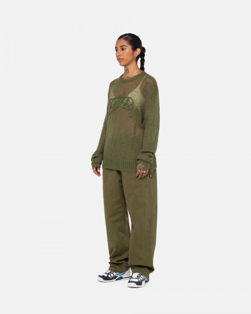 Olive Women's Stussy Beach Pant Brushed Cotton Pants KSA | WJP-3528