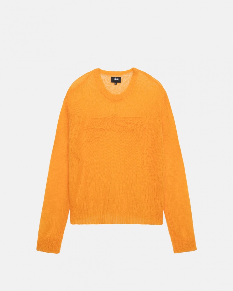 Orange Men\'s Stussy Loose Knit Sweaters KSA | TUJ-9850