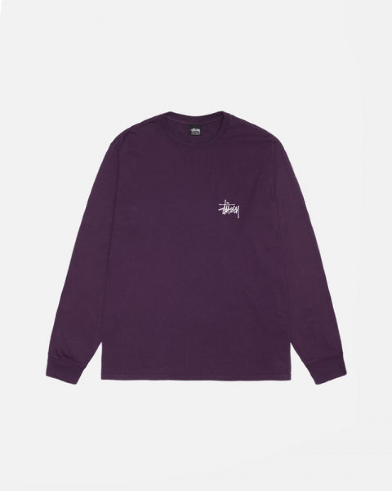 Purple Men's Stussy Basic Stussy LS Tee Pigment Dyed Tees KSA | ABV-8657