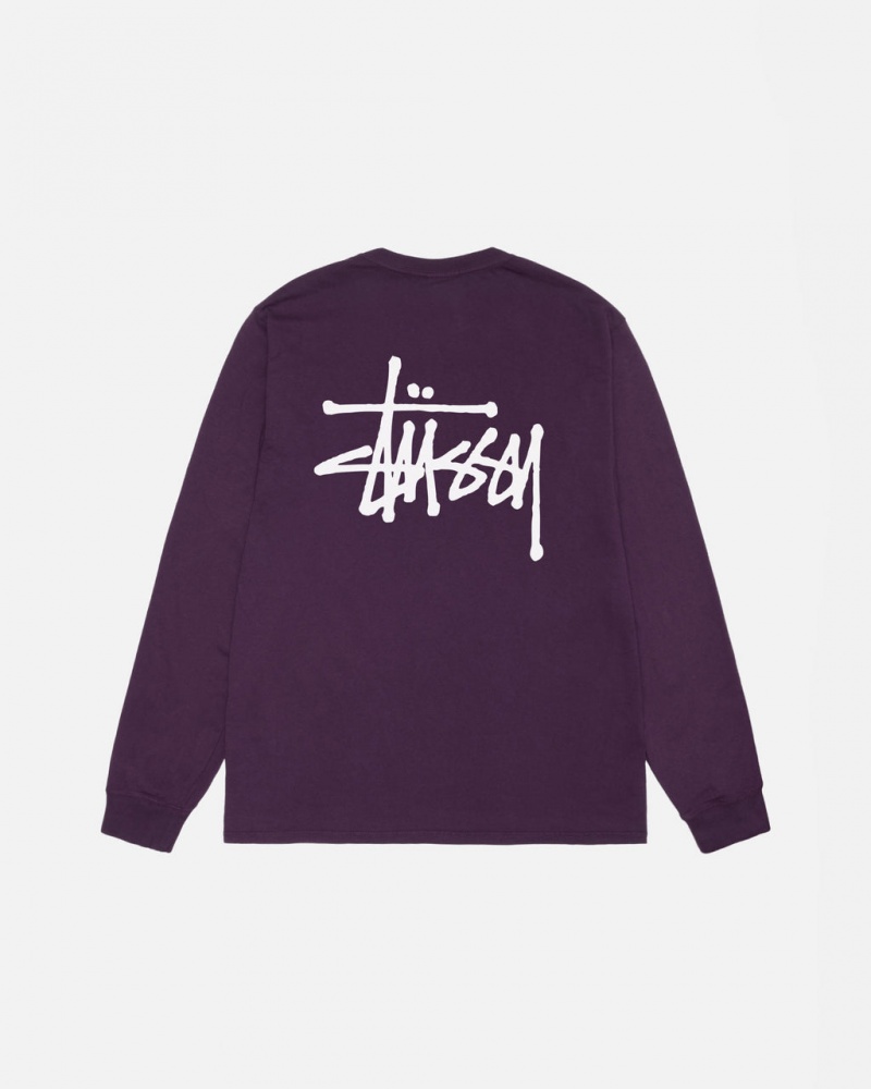 Purple Men\'s Stussy Basic Stussy LS Tee Pigment Dyed Tees KSA | ABV-8657