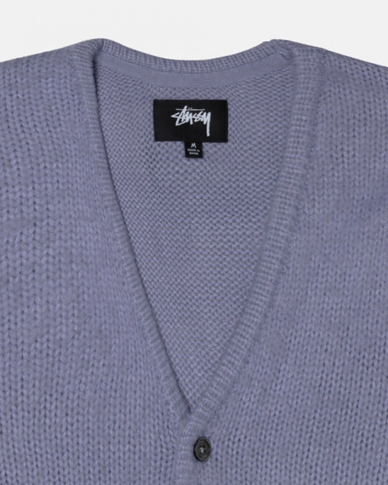 Purple Men's Stussy Brushed Cardigan Sweaters KSA | WBR-6687