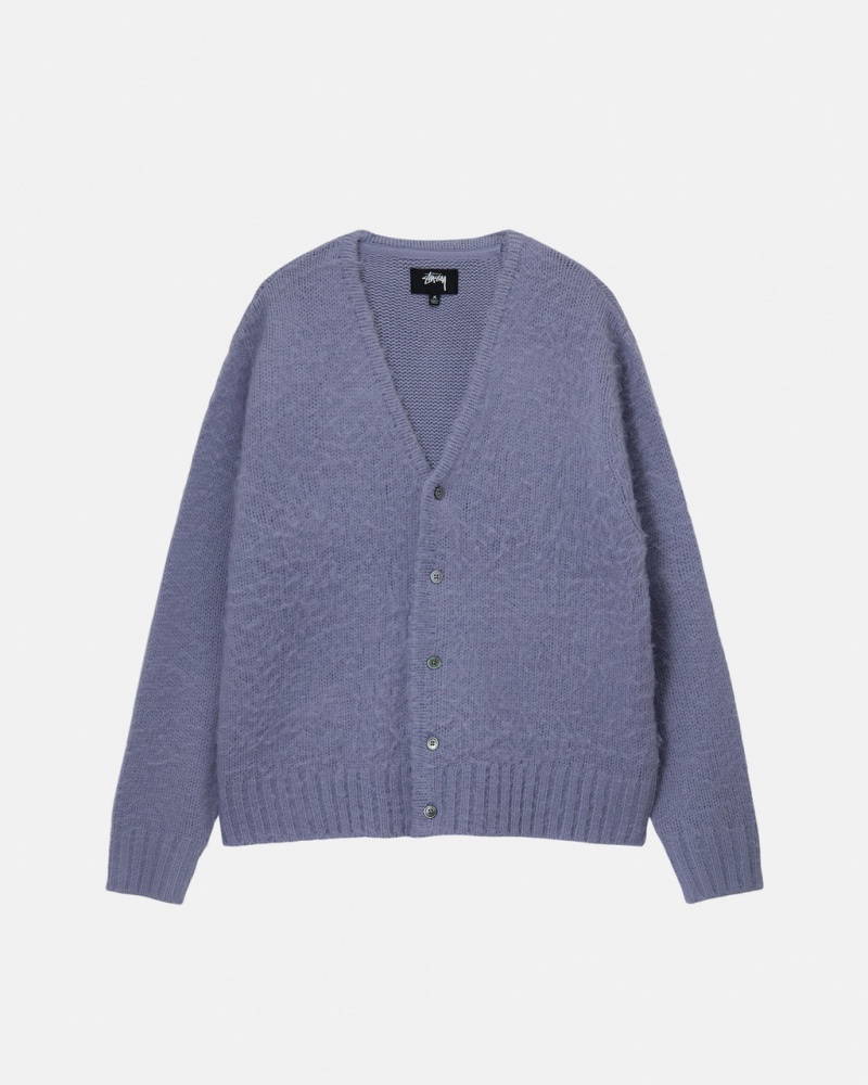 Purple Men\'s Stussy Brushed Cardigan Sweaters KSA | WBR-6687