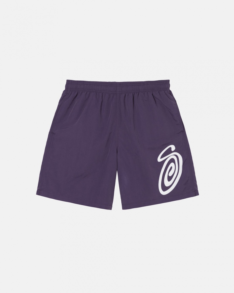 Purple Men\'s Stussy Curly S Water Short Swimwear KSA | RYQ-9930