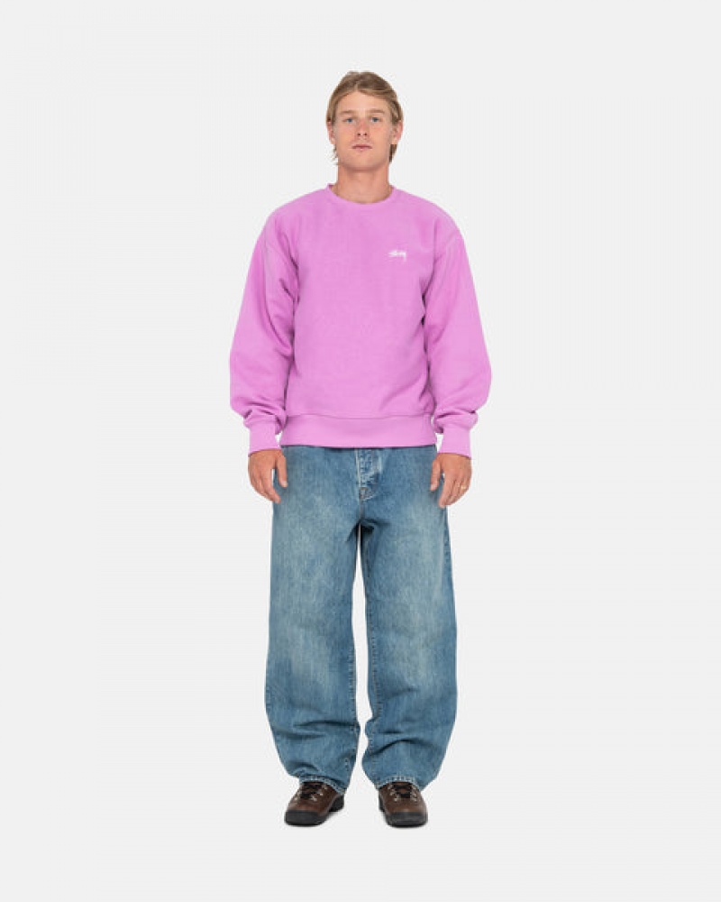 Purple Men's Stussy Stock Logo Crew Sweatshirts KSA | XDI-8917