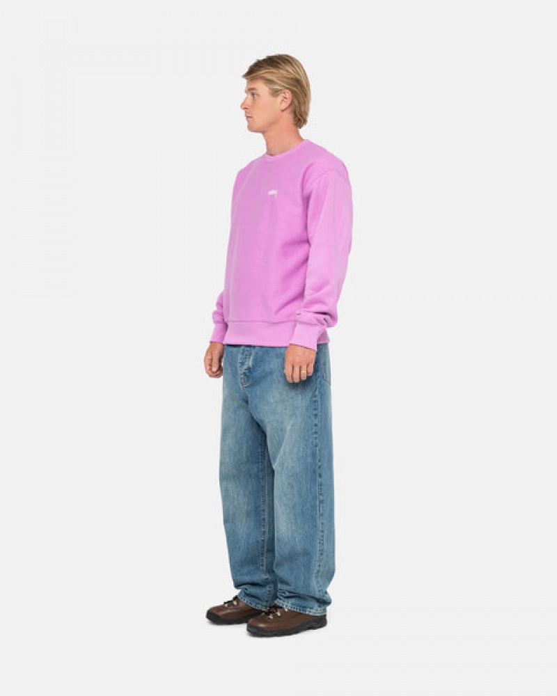 Purple Men's Stussy Stock Logo Crew Sweatshirts KSA | XDI-8917