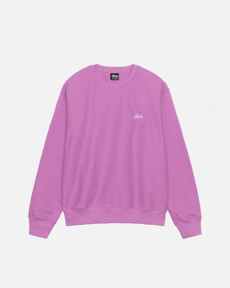 Purple Men\'s Stussy Stock Logo Crew Sweatshirts KSA | XDI-8917