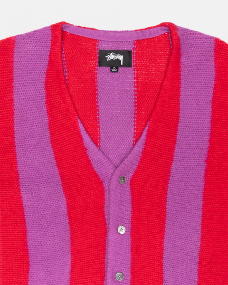 Purple Women's Stussy Stripe Brushed Cardigan Sweaters KSA | MRR-6115