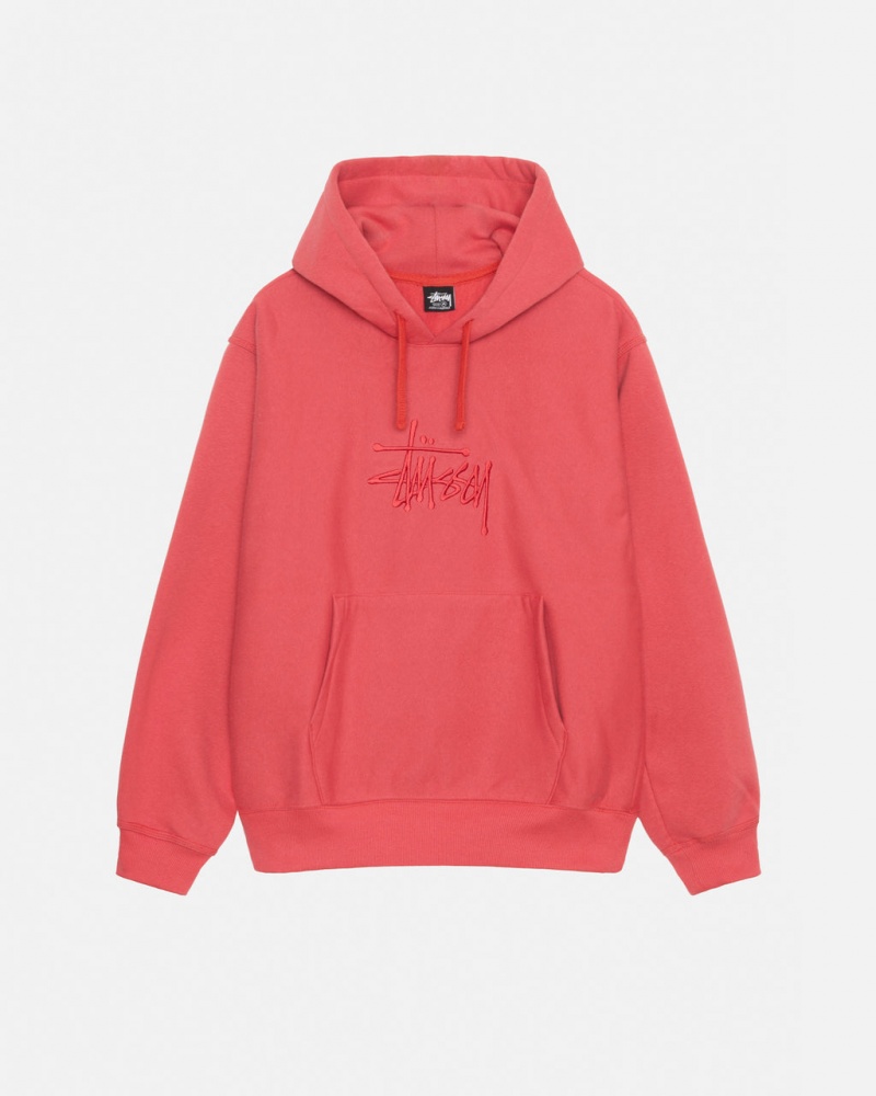 Red Men\'s Stussy Basic Applique Hood Sweatshirts KSA | JLT-5083