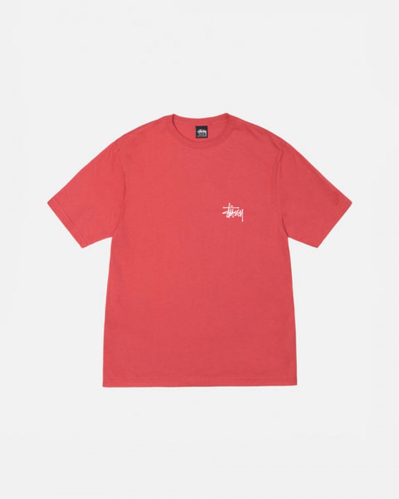 Red Men's Stussy Basic Stussy Tees KSA | IPM-4581