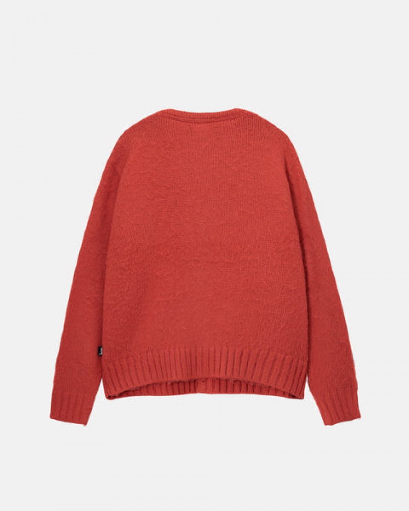 Red Men's Stussy Brushed Cardigan Sweaters KSA | ERB-7205