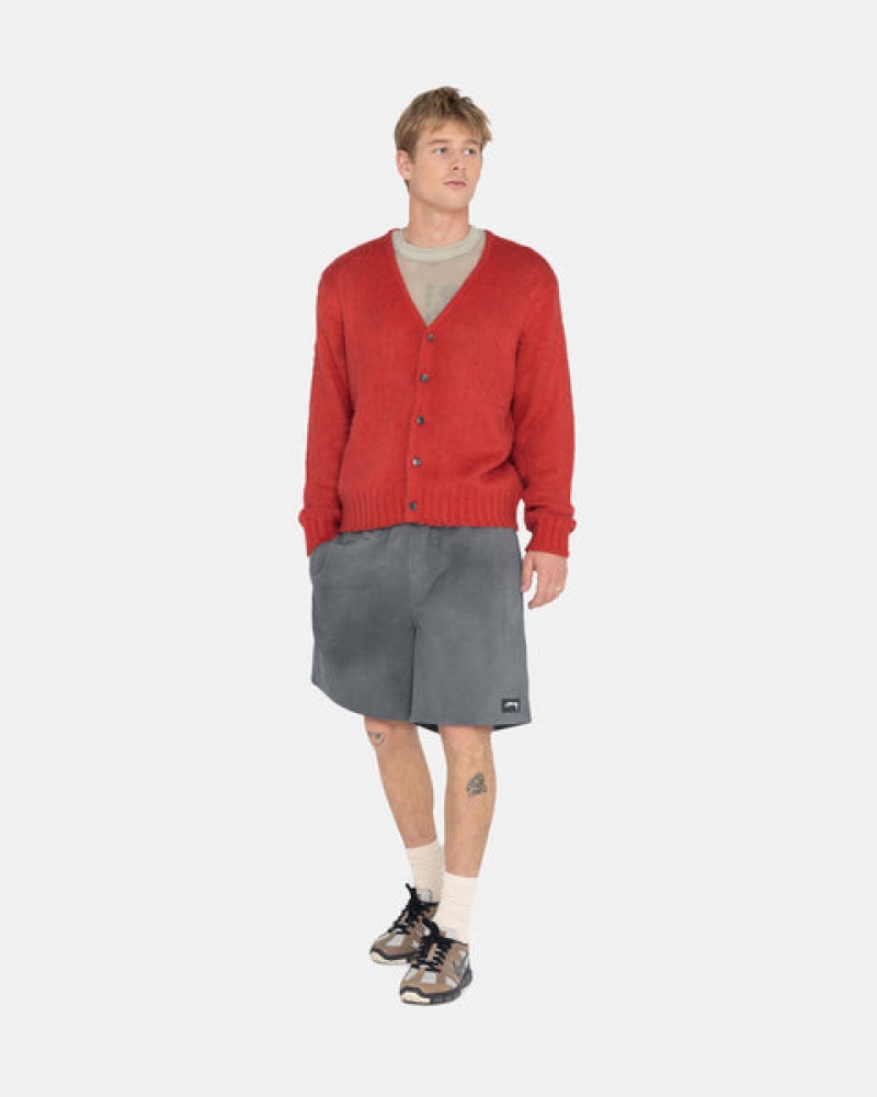 Red Men's Stussy Brushed Cardigan Sweaters KSA | ERB-7205