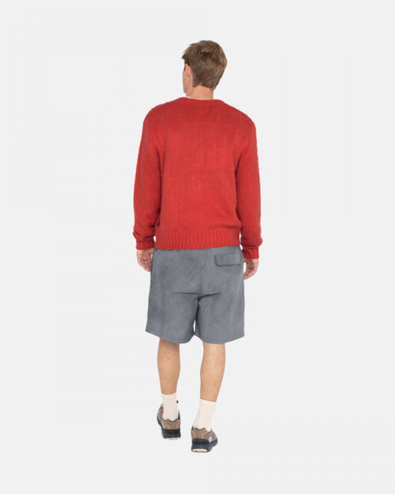 Red Men's Stussy Brushed Cardigan Sweaters KSA | ERB-7205