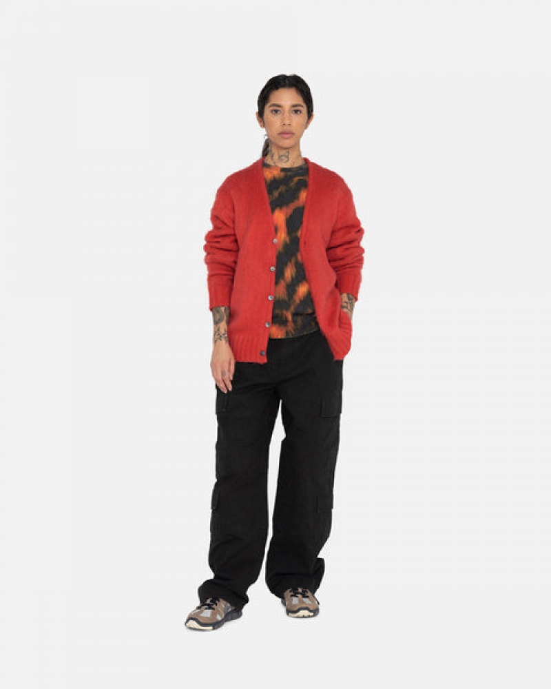 Red Men's Stussy Brushed Cardigan Sweaters KSA | ERB-7205