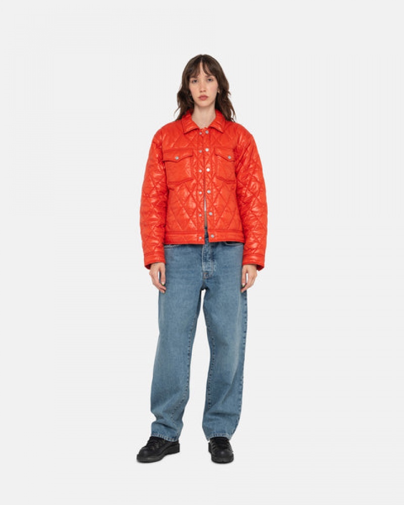 Red Men's Stussy Ranch Jacket Quilted Nylon Jackets KSA | XNQ-6701