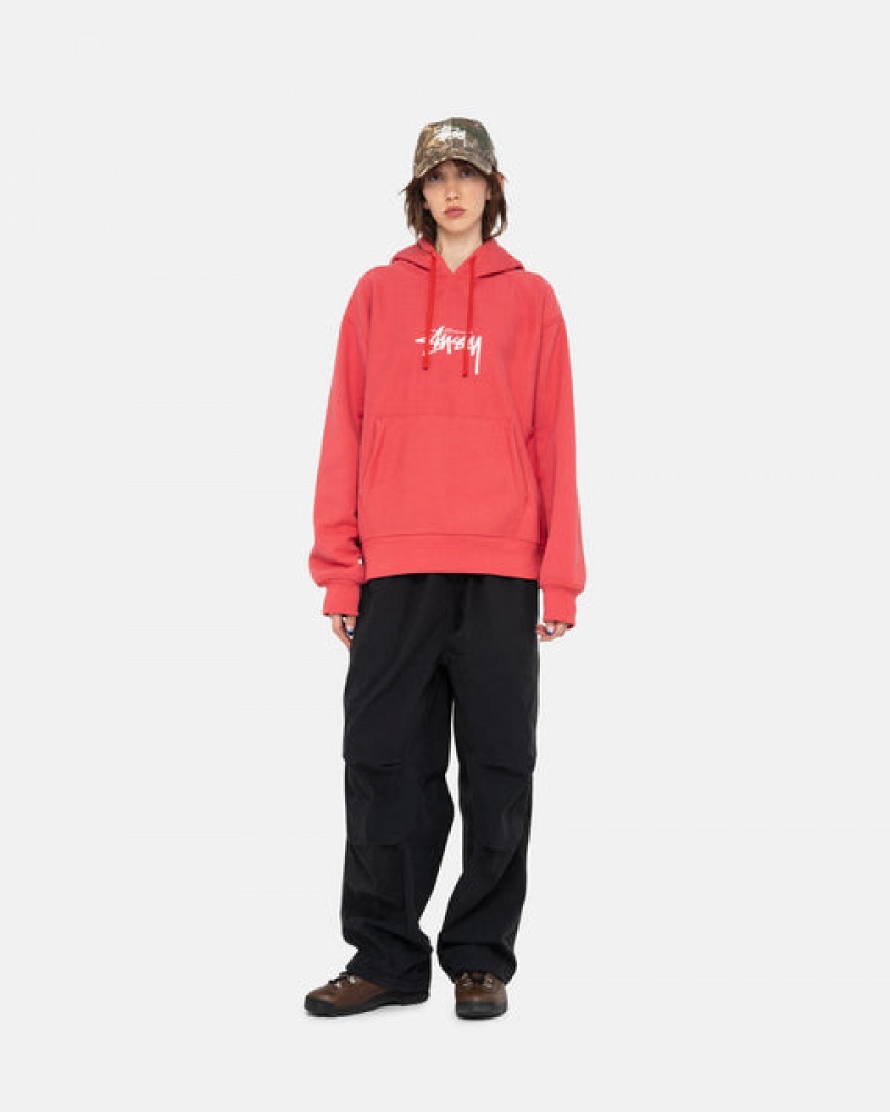 Red Men's Stussy Stock Logo Applique Hood Sweatshirts KSA | VKM-2046