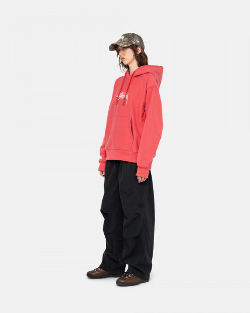 Red Men's Stussy Stock Logo Applique Hood Sweatshirts KSA | VKM-2046