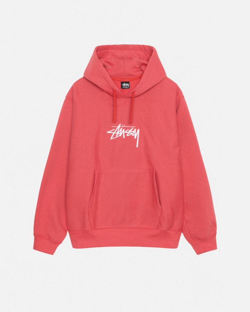 Red Men\'s Stussy Stock Logo Applique Hood Sweatshirts KSA | VKM-2046