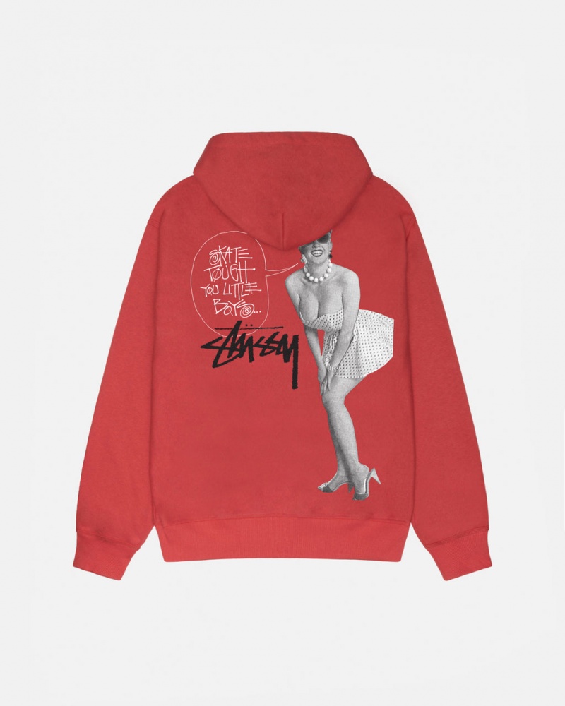 Red Women\'s Stussy Skate Tough Hoodie KSA | ADV-7282