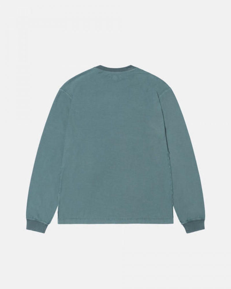 Turquoise Men's Stussy Lazy Ls Tees KSA | IEA-6267