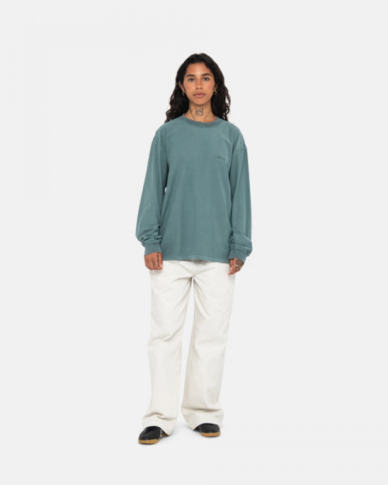 Turquoise Men's Stussy Lazy Ls Tees KSA | IEA-6267