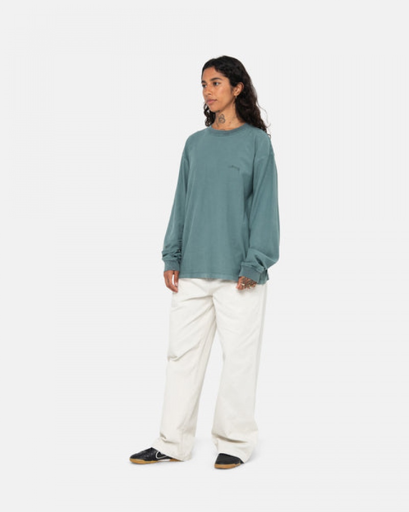 Turquoise Men's Stussy Lazy Ls Tees KSA | IEA-6267