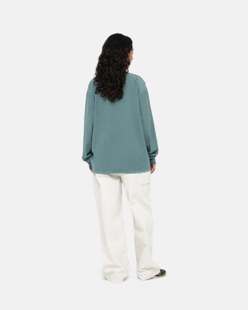 Turquoise Men's Stussy Lazy Ls Tees KSA | IEA-6267