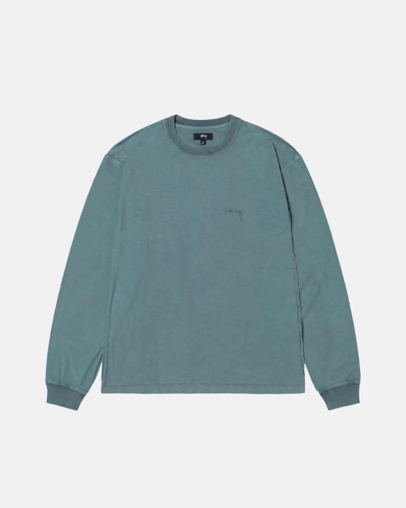 Turquoise Men\'s Stussy Lazy Ls Tees KSA | IEA-6267