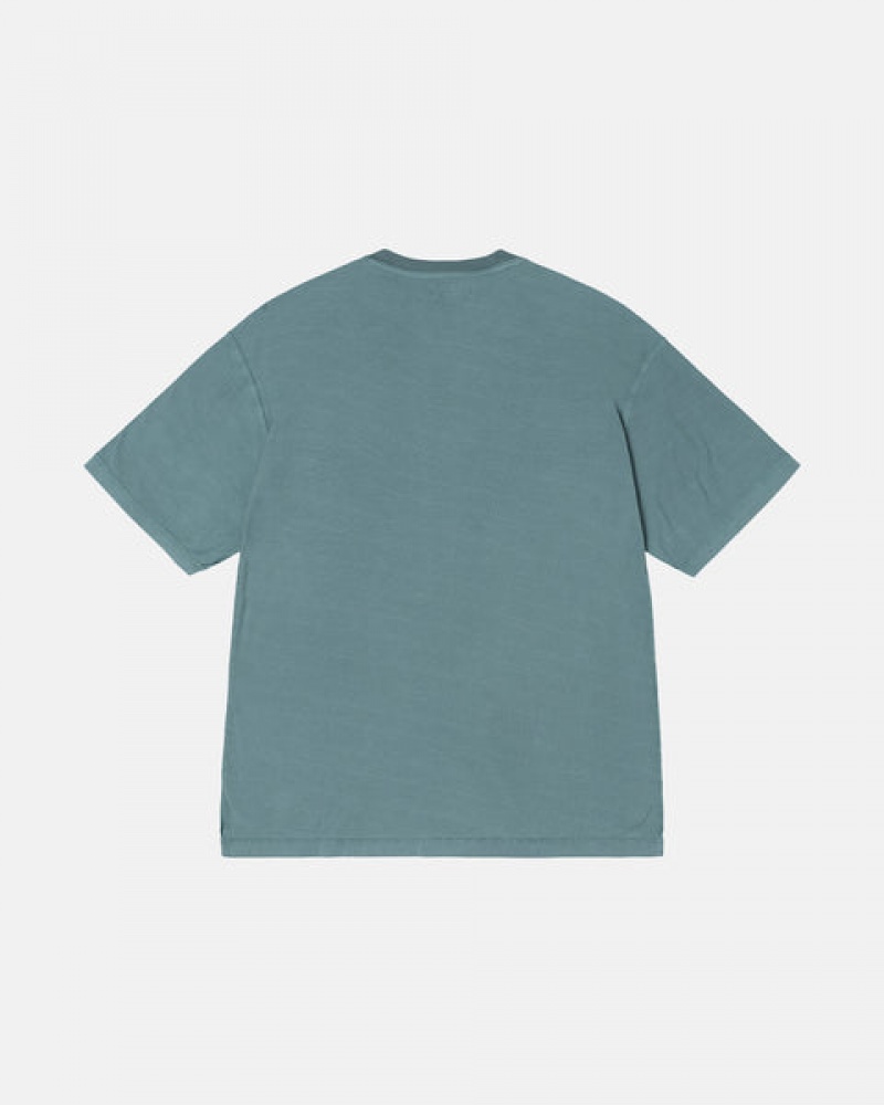 Turquoise Men's Stussy Pig. Dyed Inside Out Crew Tees KSA | LPP-6510