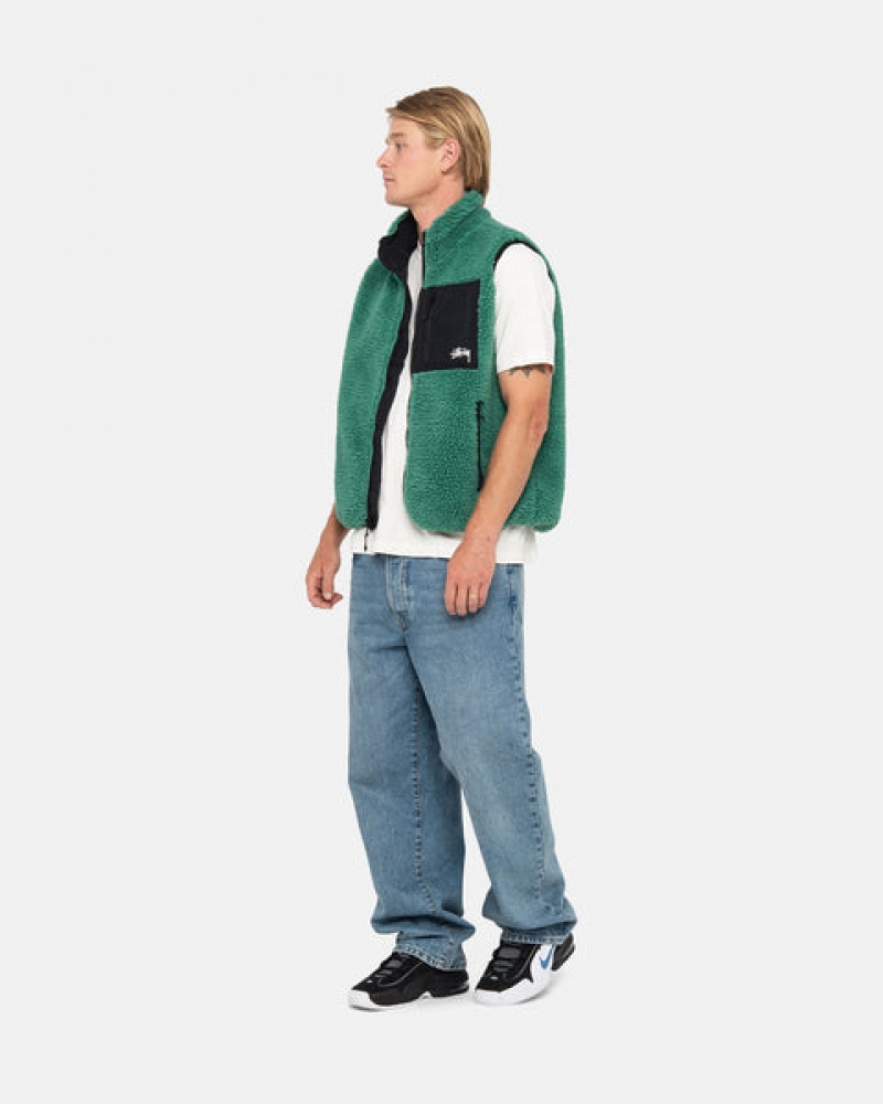 Turquoise Men's Stussy Sherpa Reversible Vest KSA | YLG-6475