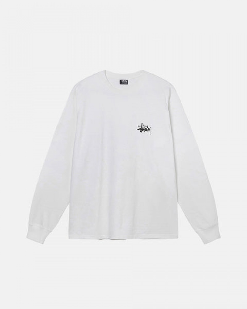 White Men's Stussy Basic Stussy Ls Tees KSA | GRX-4623