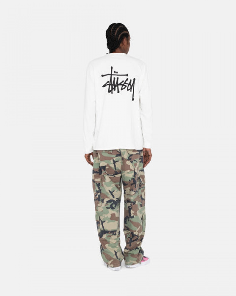 White Men's Stussy Basic Stussy Ls Tees KSA | GRX-4623