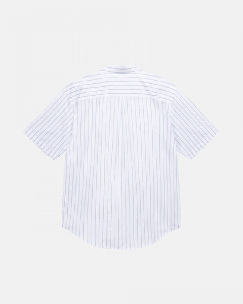 White Men's Stussy Boxy Striped Shirts KSA | DQD-1882