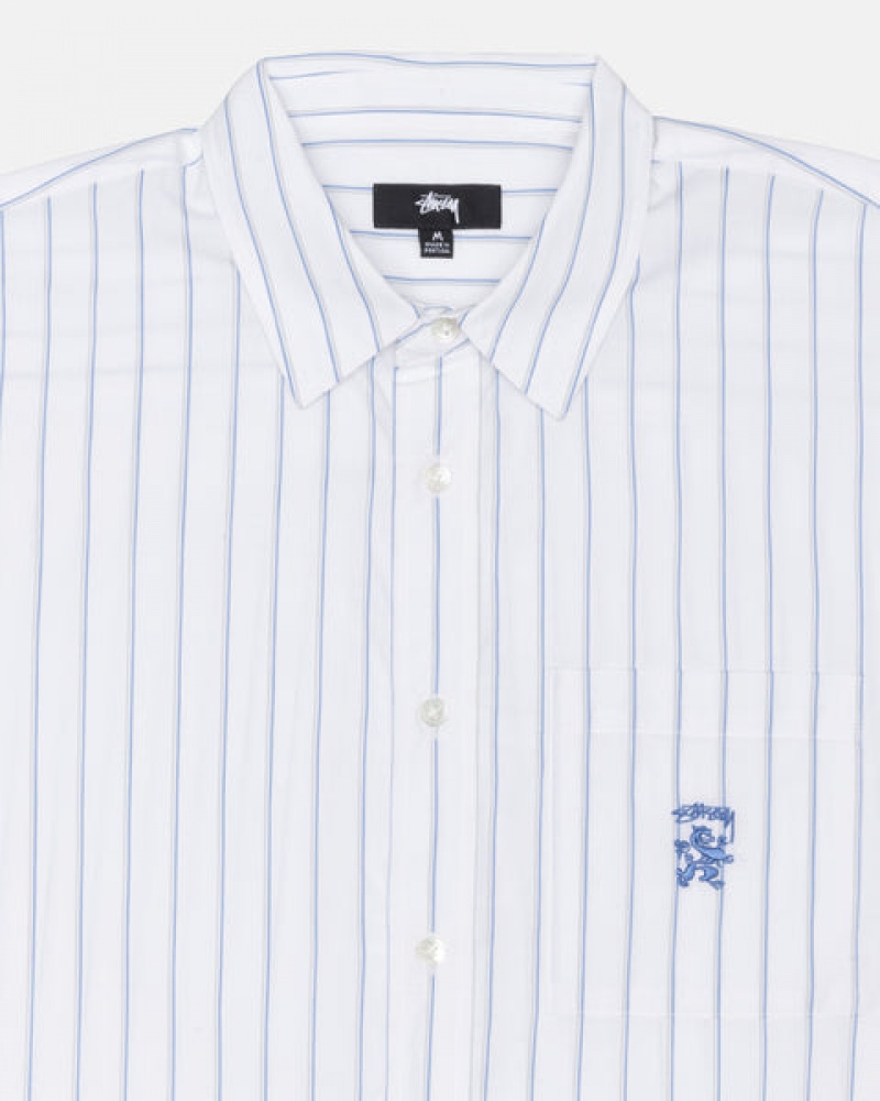 White Men's Stussy Boxy Striped Shirts KSA | DQD-1882