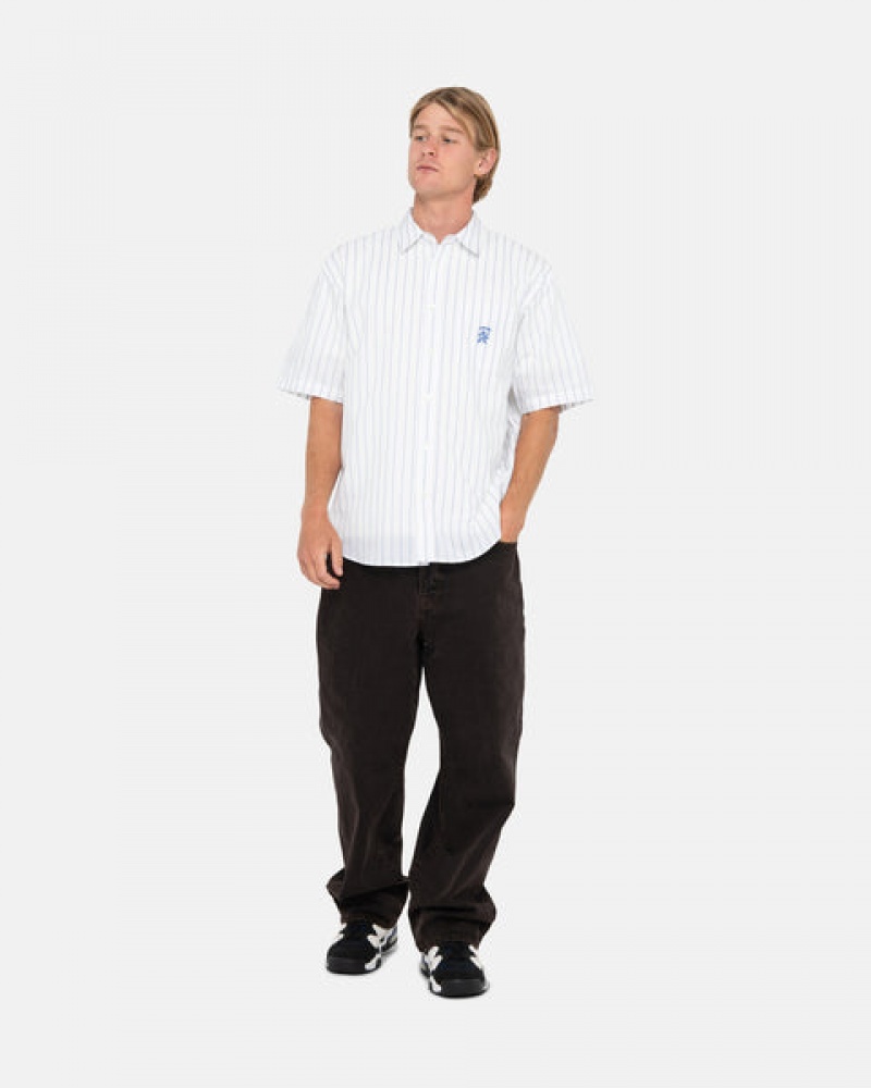 White Men's Stussy Boxy Striped Shirts KSA | DQD-1882