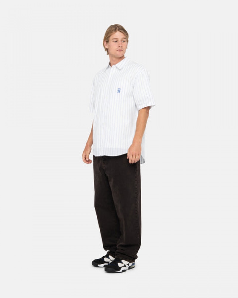 White Men's Stussy Boxy Striped Shirts KSA | DQD-1882