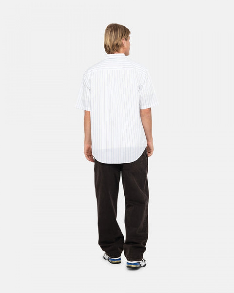 White Men's Stussy Boxy Striped Shirts KSA | DQD-1882