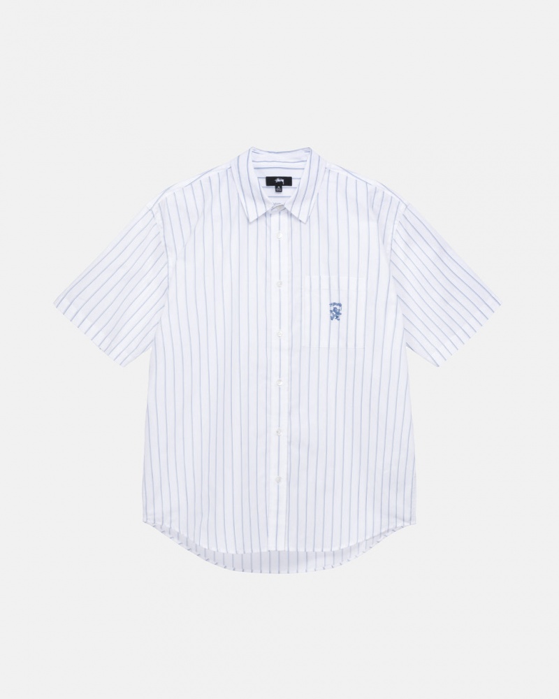 White Men\'s Stussy Boxy Striped Shirts KSA | DQD-1882