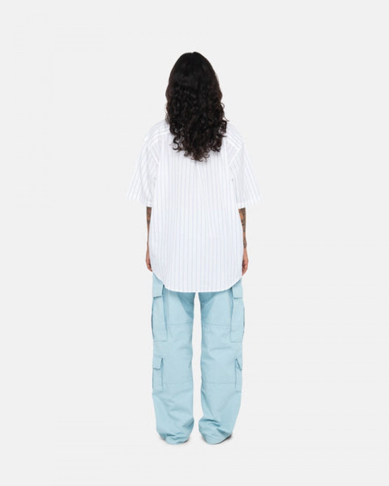 White Women's Stussy Boxy Striped Shirts KSA | SSU-4562