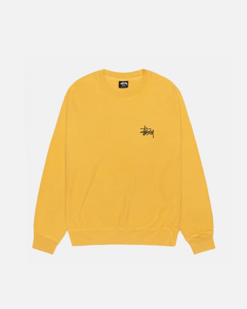 Yellow Men's Stussy Basic Stussy Crew Pigment Dyed Sweatshirts KSA | CHW-0805