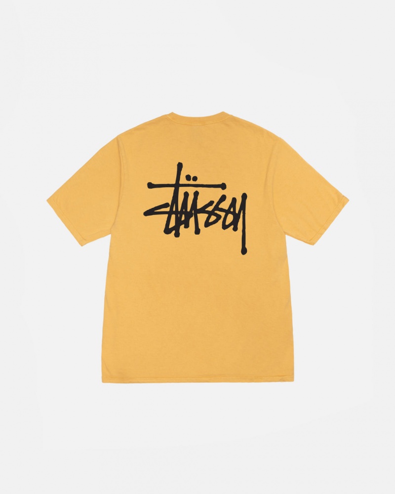 Yellow Men\'s Stussy Basic Stussy Tee Pigment Dyed Tees KSA | EJC-0388